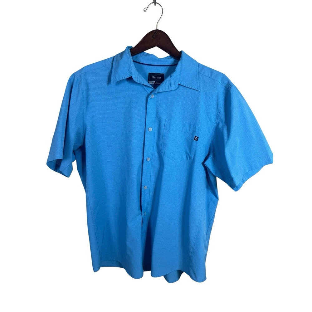 Marmot Shirt Mens Large Blue Short Sleeve‎ Button Down  Performance Stretch